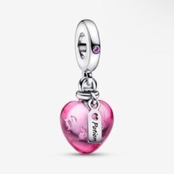 Pandora Authentic Pandora Love Potion Murano Glass Heart Dangle Charm - Picture 2 of 3